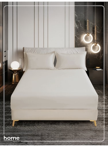 Bedding Fitted Sheet - Fits 120x200 Cm Bed For Twin Bed 2 Pcs (1 Fitted Sheet and 1 Pillowcase) - 30 Cm Deep Pocket - Solid Bed Sheet