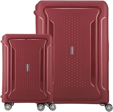 American Tourister Tribus Suitcase, 2pc Set, Hard Shell, Polypropylene, Red, 4 Spinner Wheels, 58x69x80 cm, TSA Lock