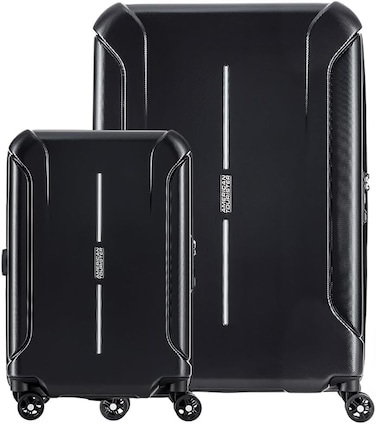 American Tourister Technum Suitcase, 2pc Set (55 + 68 cm), 4 Spinner Wheels, Hard Top, Polycarbonate, Diamond Black,DuoSaf Security Zipper,Expandable,TSA Lock - 3 Years International Warranty