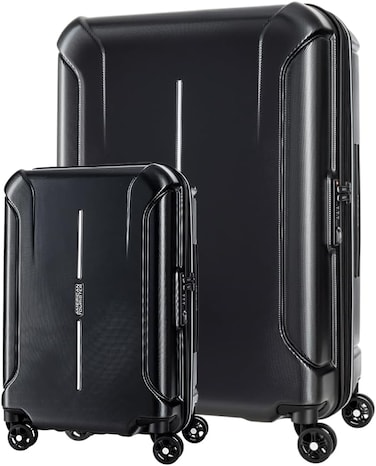 American Tourister Technum Suitcase, 2pc Set (55 + 77 cm), 4 Spinner Wheels, Hard Top, Polycarbonate, Diamond Black,DuoSaf Security Zipper,Expandable,TSA Lock - 3 Years International Warranty
