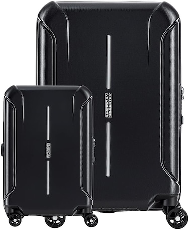 American Tourister Technum Suitcase, 2pc Set (55 + 86 cm), 4 Spinner Wheels, Hard Top, Polycarbonate, Diamond Black,DuoSaf Security Zipper,Expandable,TSA Lock - 3 Years International Warranty