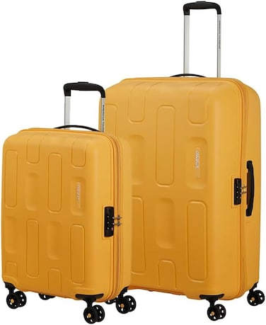 American Tourister Ellipso Suitcase, 2pc Set (55 + 68 cm), 4 Spinner Wheels, Hard Top, Polypropylene, Orange,Lightweight,Scratch Resistant Texture,TSA Lock - 3 Years International Warranty