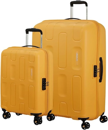 American Tourister Ellipso Suitcase, 2pc Set (55 + 79 cm), 4 Spinner Wheels, Hard Top, Polypropylene, Orange,Lightweight,Scratch Resistant Texture,TSA Lock - 3 Years International Warranty