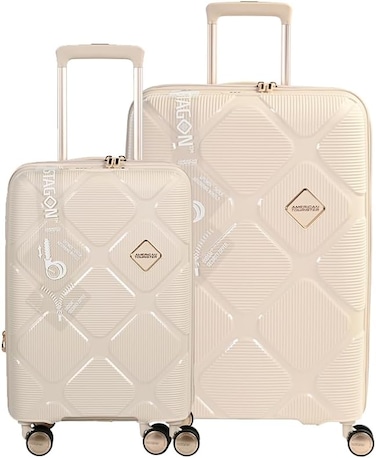 American Tourister Instagon Suitcase, 2pc Set (55 + 69 cm), 4 Double Wheels, Hard Top, Polypropylene, Cream,Security Zipper,TSA 008,Shock Absorbing Wheels,Expandable - 3 Years International Warranty