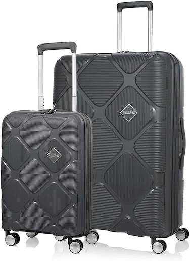 American Tourister Instagon Suitcase, 2pc Set (55 + 81 cm), 4 Double Wheels, Hard Top, Polypropylene, Dark Grey,Security Zipper,TSA 008,Shock Absorb Wheels,Expandable - 3 Years International Warranty