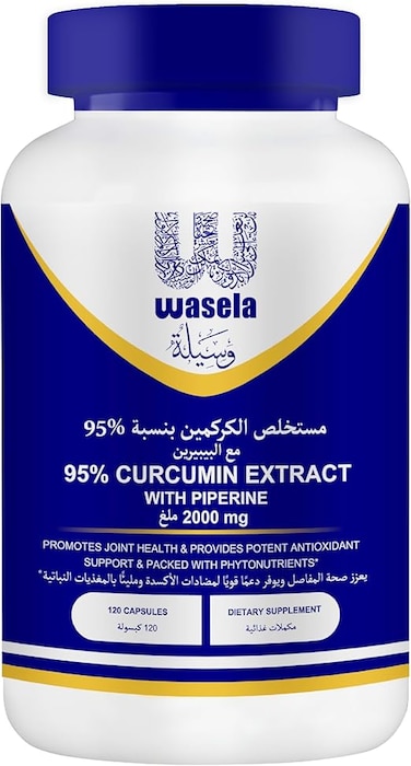واسلا 95% كركمين مع البيبرين 2000 ملغ - 120 كبسولة نباتية   لدعم راحة المفاصل وحركتها والعافية اليومية   يوفر فوائد مضادة للأكسدة طبيعية   يساعد في الحفاظ على التوازن والصحة العامة.
