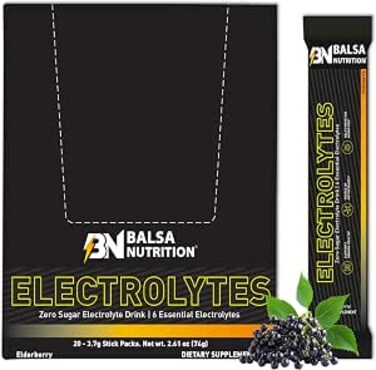 Balsa Nutrition Hydration Packets   Zero Sugar Electrolyte Powder   20 Count Elderberry