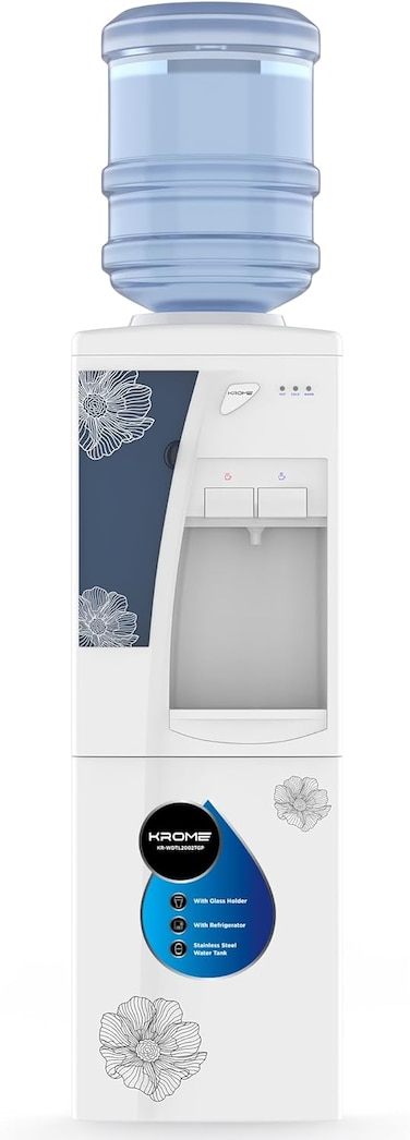 KROME Glass Holder Water Dispenser   Hot &amp; Cold Water   Built-in 16L Refrigerator&nbsp;- KR-WDTL2002TGP