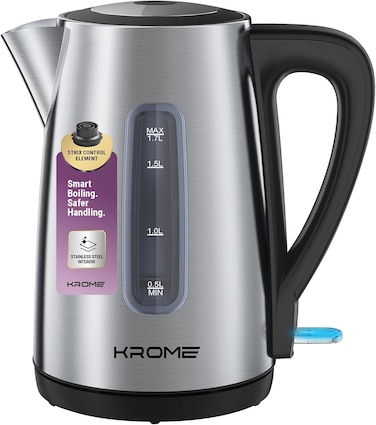 KROME 1.7L Stainless Steel Electric Kettle with STRIX UK Control - KR-KTSS210PD