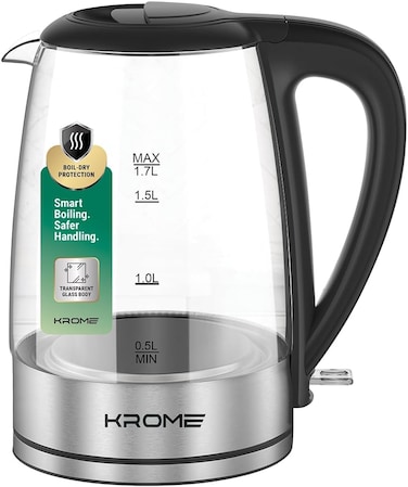 KROME 1.7L Glass Electric Kettle with 360&deg; Rotational Base - KR-KTG100D