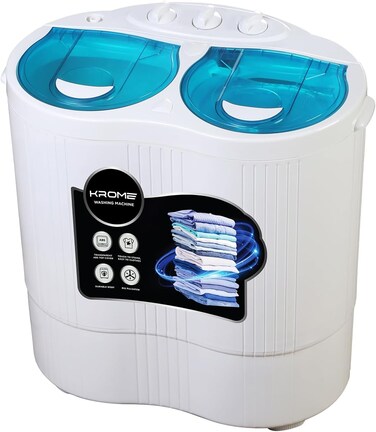 Krome 2.5kg Wash / 2.0kg Spin Semi-Automatic Twin Tub Washing Machine, 3 Knob Control, Compact Design, Ideal for Homes &amp; Hostels, White, KR-WMTT250W