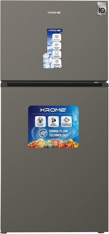 Krome 700L Gross Double Door Refrigerator, Smart Inverter Compressor, 360&deg; Swing Flow Cooling, Total No Frost Technology, Super Freeze, Energy Efficient, Dark Silver, KR-RFF700TI