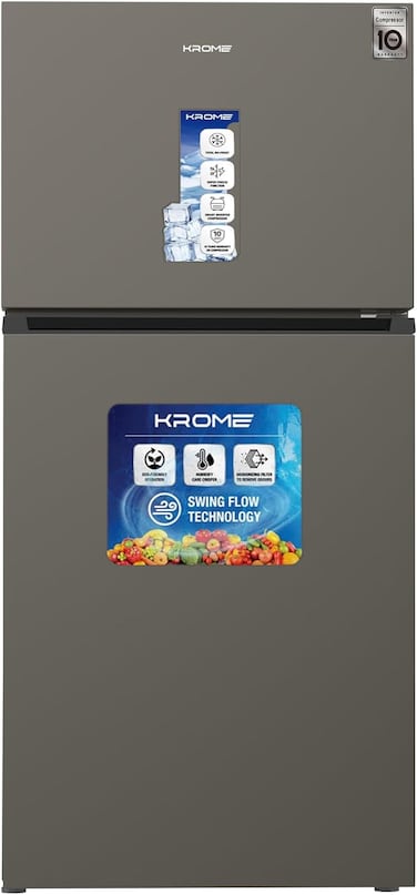 Krome 800L Gross Double Door Refrigerator, Inverter Compressor, Total No Frost, 360&deg; Swing Flow Cooling, Super Freeze, Energy Efficient, Dark Silver, KR-REF800TI