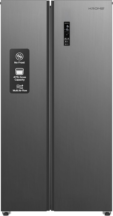 Krome 442L Side-by-Side No Frost Refrigerator   Inverter Compressor   Multi &amp; DynaCool Airflow   4 Star Freezer   24h Quick Freeze   LED Touch Display   ECO &amp; Holiday Mode   Dark Inox - KR-SBS601SH