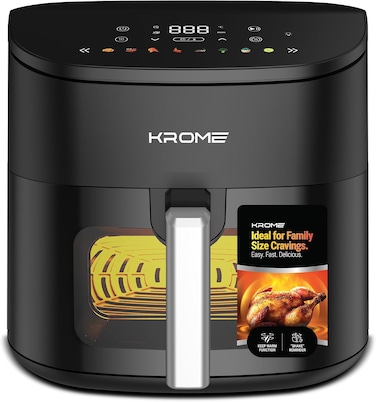 KROME 7.2L Air Fryer With Transparent Viewing Window   8 Preset Menus   60&ndash;200&deg;C Adjustable Temperature Control   Internal Light   Touch Control Panel   Keep Warm Function   Shake Reminder- KR-AF72DD