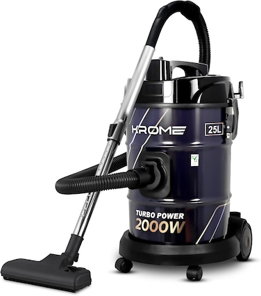 Krome 2000W Turbo Power Vacuum Cleaner   25L Large Capacity Tank   Vacuum &amp; Blower Function   Metal Telescopic Tube   Washable Filter   Smooth Rolling Casters   Wet &amp; Dry Floor Cleaner - KR-VC252DA