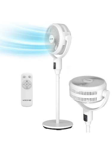 Krome Pedestal Air Circulator Fan, Dual-Blade 7+9 Design, DC Motor, 9 Speeds, Turbo Mode, 85&deg; Oscillation, Auto Tilt, Remote Wi-Fi, 9H Timer, Aromatherapy Tray, Adjustable Height, White - KR-FNC25M