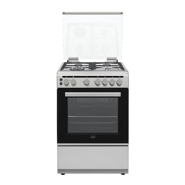 BLACK+DECKER 65L Gas Oven with Cast Iron Burners, Turnspit, Fan, Grill, Timer &ndash; BXOFG604.001AZVX Inox-Black