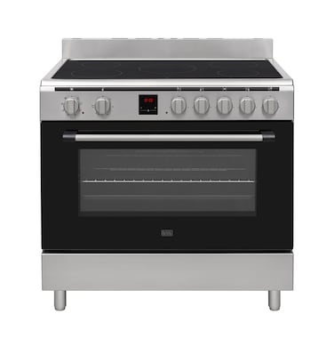 Black+Decker 90cm Freestanding Electric Cooker, Ceramic Hob + Multifunction Oven &ndash; BXOFV905.001TVX Inox