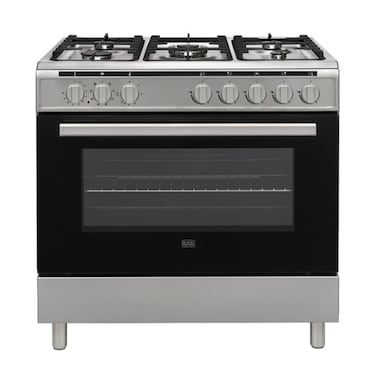 BLACK+DECKER 90cm Gas Oven with 5 Burners, 12 Functions, Cast Iron Grill, Turnspit &ndash; BXOFM905.003AZVX Inox-Black