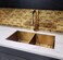 ELITE HMD7744GSQ Double Bowl Under-Mount Kitchen Sink &ndash; Gold Stainless Steel Sink with Radius 10 Design, 77cm