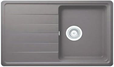 ELITE ADL-8650GA Top Mount Granite Kitchen Sink &ndash; Dusk Grey Single Bowl Sink with Drainboard, 86cm