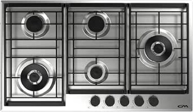 CM LEODO 9055 IX, 90 CM SILVER GAS HOB,MODEL, FULLY ITALIAN SABAF BURNERS, ENAMELLED PAN SUPPORT, NG/LPG CONVERSION KIT, CAST IRON PAN SUPPORT, 5 GAS BURNERS, AUTO IGNITION SAFETY DEVICE