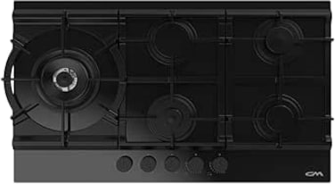 CM FORTUNA 905 BG, 90cm GAS ON GLASS HOB, BLACK GLASS HOB 8MM, 4GAS+1WOK (4KW HI EFFICIENT), FULLY, ITALIAN SABAF BURNERS, GAS CONTROL, (FFD), UNDERKNOB AUTO IGNITION,