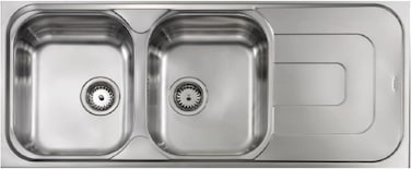 CM PIZZICA 011347 Stainless Steel Double Bowl Kitchen Sink &ndash; Reversible Sink with Drainboard &amp; Rust-Resistant Design