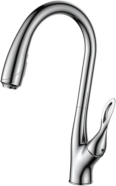 CM OB-D96 Pull-Out Kitchen Faucet &ndash; Brushed Nickel Spring Faucet with M25 Cartridge &amp; Flexible EPDM Hose