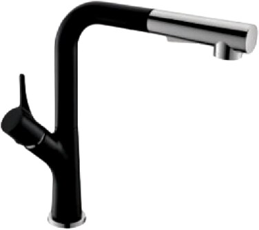 CM 6073GB Pull-Out Kitchen Faucet &ndash; Granite Finish Stainless Steel Faucet with Black &amp; Chrome Spout, Spray Function &amp; Flexible Hose System