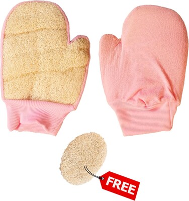 قفاز استحمام عضوي من فيلوورا - مخملي + وسادة تقشير لإزالة المكياج