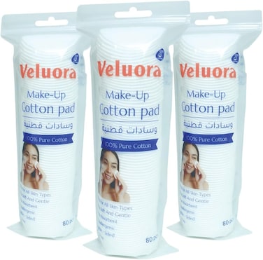 وسادات قطنية نقية لإزالة المكياج (عبوة من 3 × 80)، وسادات قطنية ناعمة وخالية من الوبر، مستديرة الشكل، لإزالة المكياج بلطف