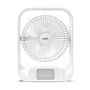 Sanford 7&quot; Rechargeable Table Fan with LED Lights &ndash; 3600mAh Lithium Battery, 15H Fan Run Time, 3-Speed, Tilt Head, Type-C USB Charging, White
