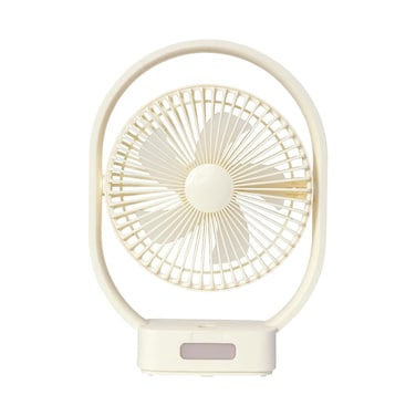 Sanford Rechargeable Mini Table Fan with LED Lights &ndash; 3600mAh Battery, 15H Fan / 32H LED Runtime, 3-Speed, Tilt Head, USB-C Charging (SF6662MFN) (Cream)