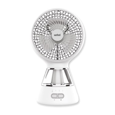 Sanford Rechargeable Multi-Functional Table Fan with LED Light &ndash; 1500mAh Li-Battery, 5Hr Fan / 8Hr LED Runtime, 3-Speed, USB Charging, Overcharge Protection