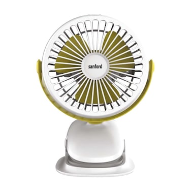 Sanford Rechargeable Portable Clip Fan &ndash; 2000mAh Battery, 5Hr Run Time, 3-Speed, 360&deg; Rotation, Strong Grip Clip, USB Charging (SF6664PCF) (YELLOW)