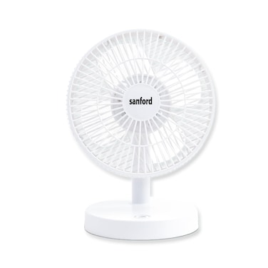Sanford SF6668MFN Rechargeable Multi-Functional Table Fan &ndash; 2000mAh Battery, Up to 5Hrs Working, 3-Speed with Oscillation, USB Charging, Portable, Durable ABS Body (White)