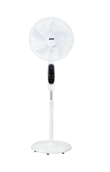 Sanford 18&quot; Stand Fan with Remote Control &ndash; 60W Full Copper Motor, 5 AS Blades, 3-Speed, 7-Hour Timer, 90&deg; Oscillation, Adjustable Height &amp; Tilt &ndash; Digital LED Display (White)