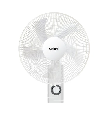 Sanford 16" Wall Fan with 60W Full Copper Motor, 5 AS Blades &amp; 90&deg; Oscillation (White)
