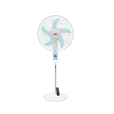 Sanford 18" Rechargeable Stand Fan with Solar Panel - 60W, 9-Speed, LED Light, USB Power Bank, AC/DC Operation (Blue)