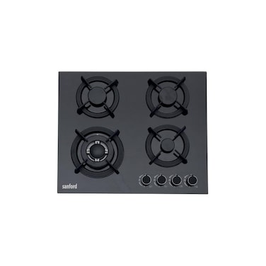 Sanford 4-Burner Glass Gas Hob   High-Temperature Resistant Tempered Glass, Heavy-Duty Cast Iron Pan Support, Blue Flame Electric Ignition, Low Gas Consumption