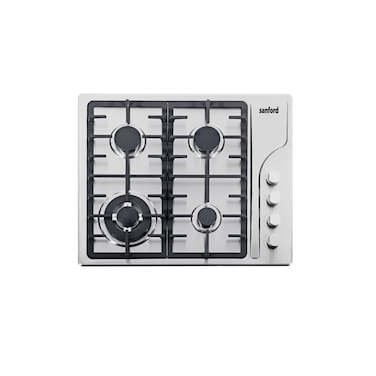 Sanford 4 Burner Gas Hob with Auto Electric Ignition, Blue Flame, Brushed Stainless Steel Body, Cast Iron Pan Support, and Low Gas Consumption, SF5455GH