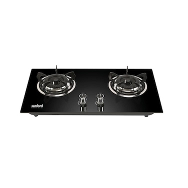 Sanford 2 Burner Gas Hob with Pulse Ignition, 8mm Tempered Glass, and Cast Iron Burners, Model SF5403GC