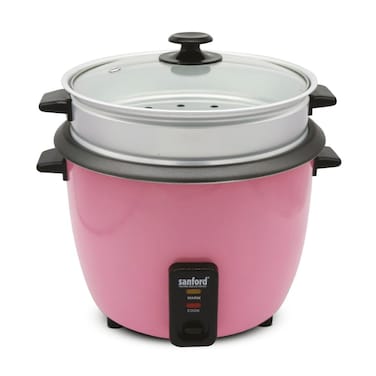 Sanford 2.2L Automatic Rice Cooker with Non-Stick Pot, 900W Power, and Transparent Glass Cover, Model SF1190RC (Pink)