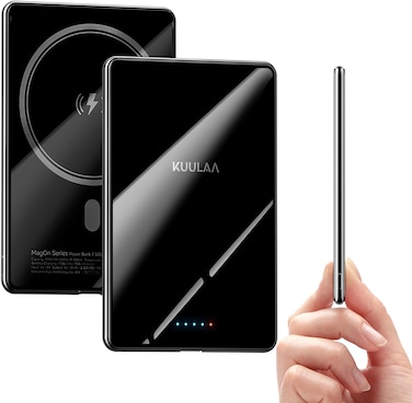Kuulaa Magsafe Power Bank 5000mAh 20W, Portable Charger Fast Charging, Magnetic Battery Pack Compatible with iPhone 17 16 15 14 13 12 Serie - Mirror Black