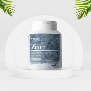 Valeo Zen+ Magnesium With L-Theanine, Organic Saffron &amp; Vitamin B6 &ndash; Stress Relief, Mood &amp; Sleep Support, Muscle Relaxation, Energy Metabolism &ndash; 60 Vegan, Non-GMO, Gluten-Free Capsules