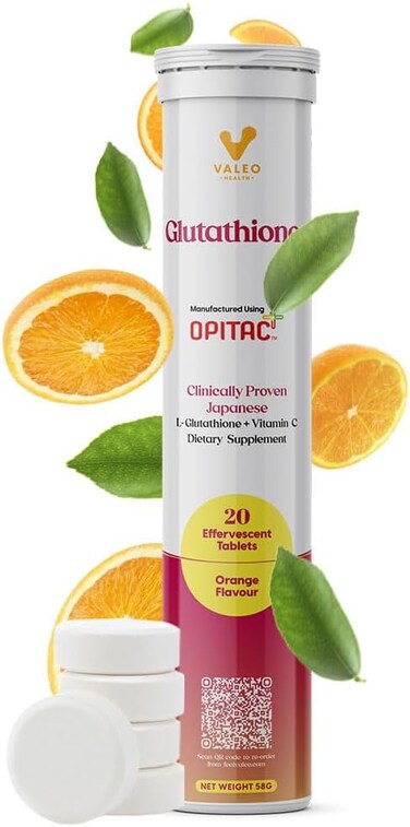 Valeo Glutathione Effervescent Tablets &ndash; 500mg Japanese Opitac Glutathione With Vitamin C, Zinc, Ala &amp; Selenium, Skin Brightening, Detox &amp; Immunity Support, Vegan, Sugar-Free &ndash; 20 Tablets