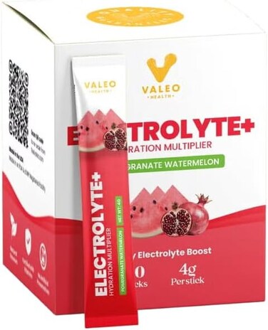 Valeo Hydration Electrolyte+ Stick Pack &ndash; 20 Count, Pomegranate &amp; Watermelon, Fast Hydration, Electrolytes, Clean Energy &ndash; Sugar-Free, Keto-Friendly, Travel Ready