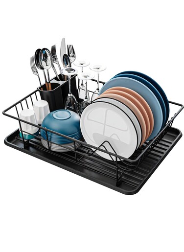 Dish Rack Dish Drying Stand Dish Drainer Plate Rack Dish rake Kitchen Organizer Dish Drying Rack Countertop Large Antibacterial Kitchen Utensils Dish racks Dish Stand (Black)